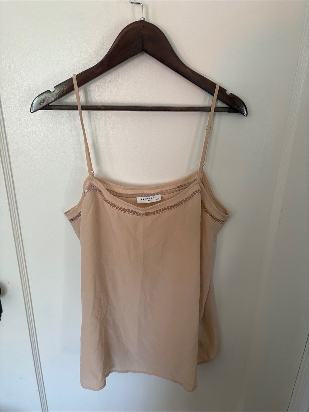 Equipment Beige Silk Ladder-Trim Spaghetti Strap Cami